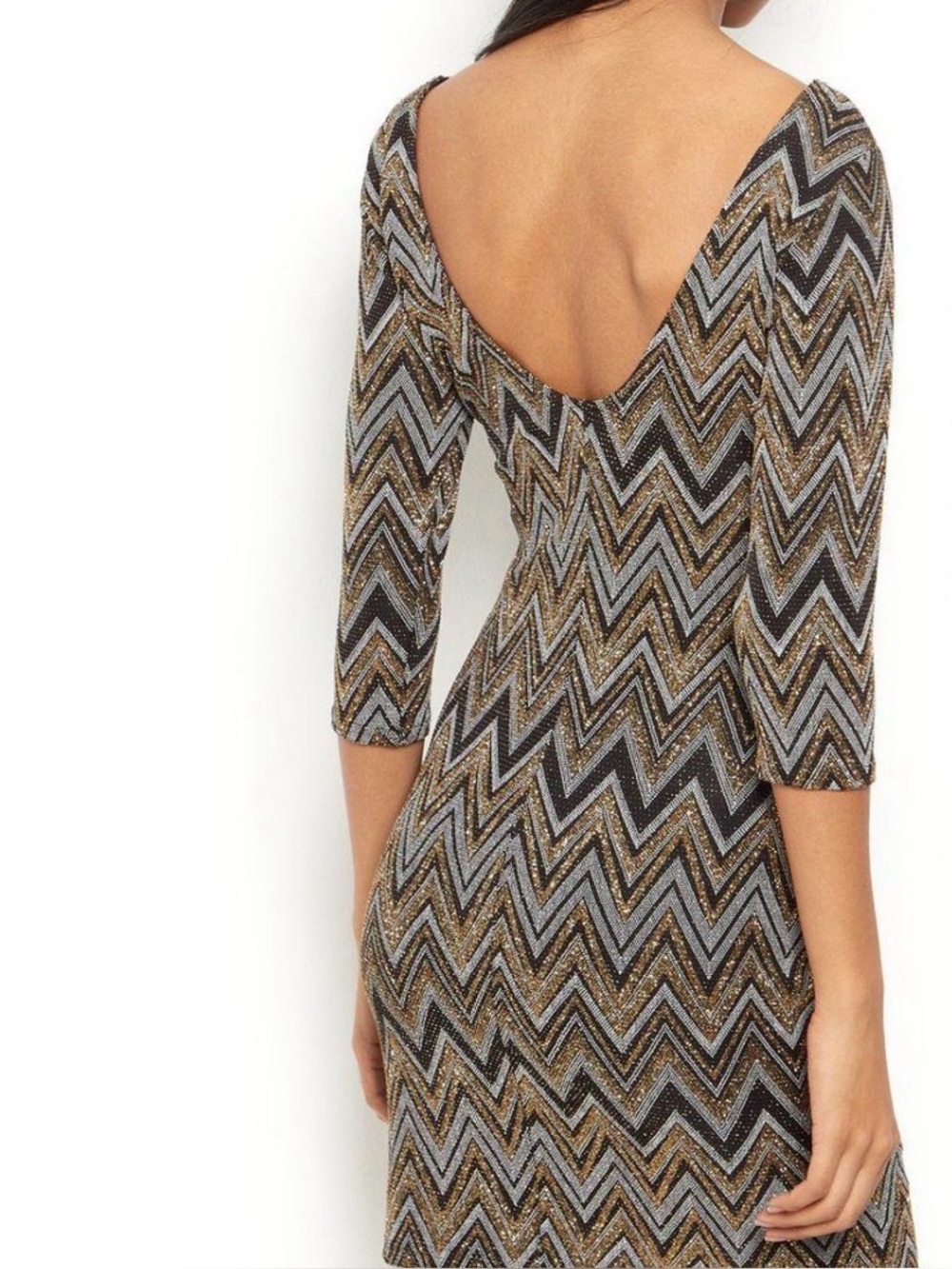 Long Sleeve Chevron Sheath Dress in gold and Black